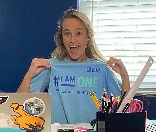 Student showing a k12 shirt